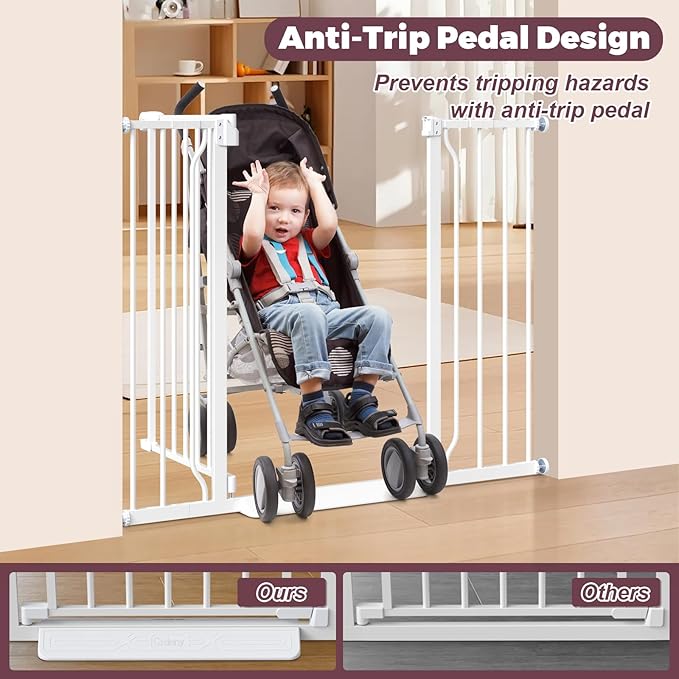 34" Extra Tall Baby Gate for Stairs, Auto Close Stroller Friendly Dog Gate Indoor for Doorways, Pressure Mounted 29"-45" W Baby Gate, Easy Walk Through Gate for Children & Pets, White-PawvioPets