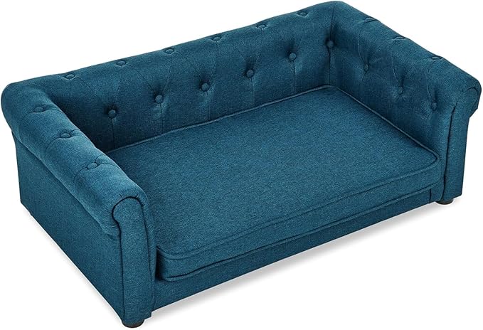 Dog Sofa Couch for Medium to Large Dogs, 31" Memory Foam Dog Couch with Washable Fabric, Removable Cushion, Sofa Bed for Medium and Large Dogs, Blue-PawvioPets