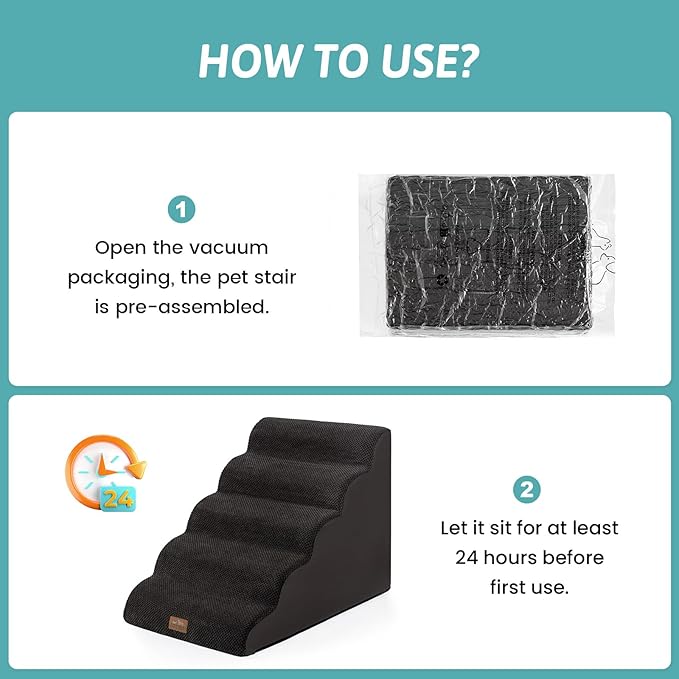 Extra Wide Dog Stairs 19.7" Width, Large Pet Step for Small Medium Dog, Puppy or Cat, Ramp for High Bed or Car, High Density Foam Ladder, Stable, 5 Step, 19.7x33x22.4 inch, Black-PawvioPets