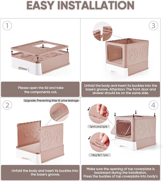 Cat Litter Box with X-Large Litter Mat and Scoop, Large Foldable Litter Box with Lid, Enclosed Kitty Box,Front Top Entry Exit, Odor Control Easy to Clean (Upgrade Coffee)-PawvioPets