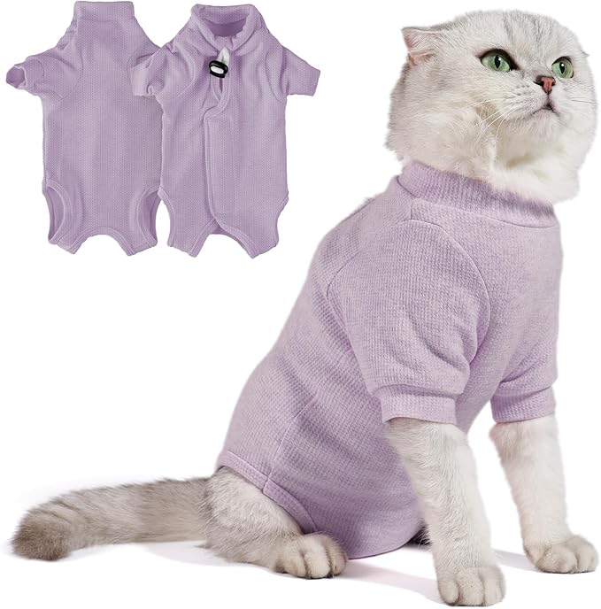 Breathable Cat Recovery Suit for Female/Male, Anti-Licking Kitten Onesie - Cat Surgery Pajamas with Sleeve After Spay, Prevent Shedding, Abdominal Wounds, Skin Diseases or E-Collar Alternative-PawvioPets