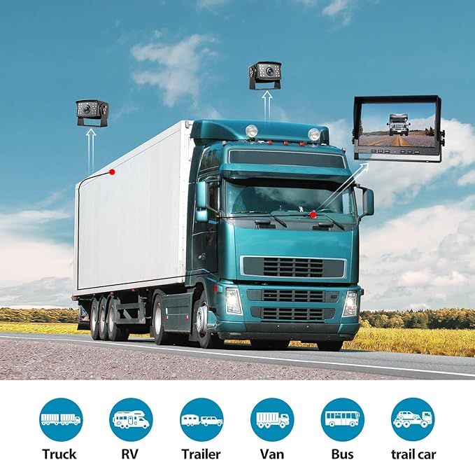 Fookoo Ⅱ HD Wired Backup Camera System Kit,10 inch Dual Split Screen Monitor with Recording IP69 Waterproof Front View Rear View Cameras Parking Lines for Truck/Semi-Trailer/Box Truck/RV(DY102)-PawvioPets