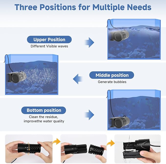 AQQA Aquarium Wave Maker Magnetic Adjustable Cross Flow Pump with Controller DC Gyre Wavemaker 1059 GPH Water Circulation Pump Powerhead for Freshwater & Marine Reef Fish Tank 15-70 Gallon (15W)-PawvioPets