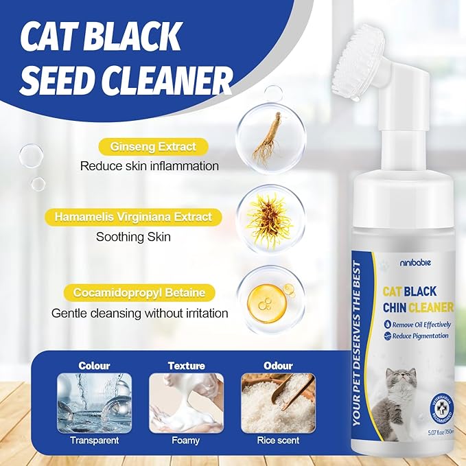 Cat Black Seed Cleaner,Remove Cat Chin Blackheads,Cat Acne Chin Treatment,2-in-1 Wash and Brush,Cruelty-Free and Freshness 5.07 fl.oz-PawvioPets