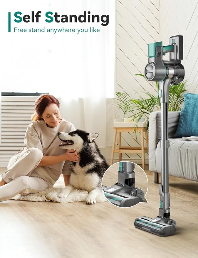 DEVOAC S10K Cordless Vacuum Cleaner, 45Kpa 50mins Lightweight Stick Vacuum with Powerful Suction for Home, Rechargeable, Self-Standing, Handheld Vacuum Cleaners for Hardwood Floors, Carpets, Pet Hair-PawvioPets