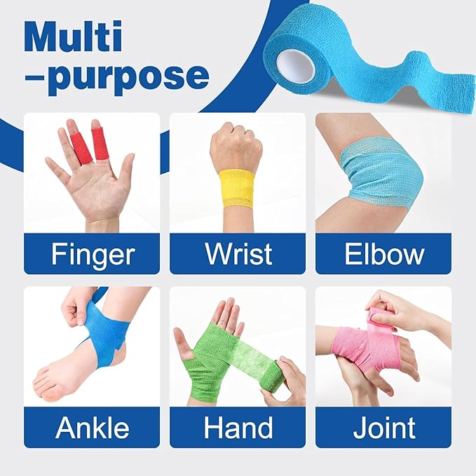 AZEN 120 Pack Self Adhesive Bandage Wrap, 2" X 5 Yards Elastic Cohesive Bandage Wrap, Color Athletic Tape, Vet Wrap, Ankle Tape-PawvioPets
