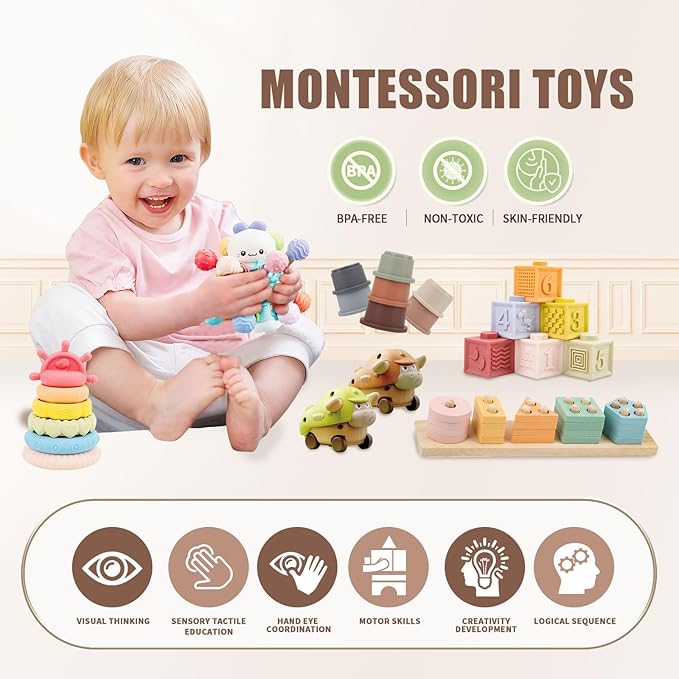 Baby Toys 6 to 18 Months, 8 in 1 Montessori Toy Set, Educational Learning Toy for Toddlers Babies Sensory Toys Newborn Infant Gifts for Boys & Girls-PawvioPets