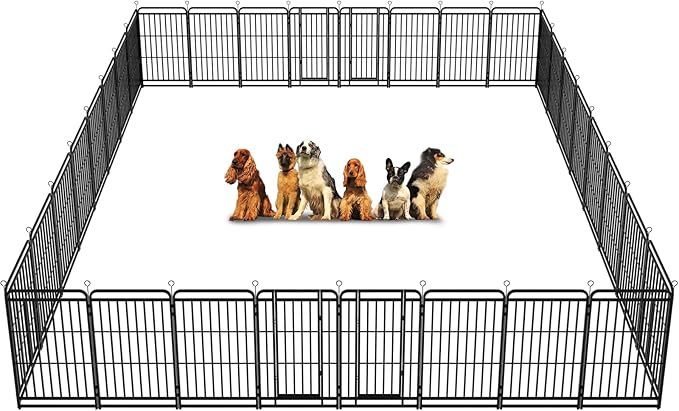 Dog Playpen Outdoor 32 Panels Heavy Duty Dog Fence 47" Height with Thick Pipe Anti-Rust with Doors Portable for RV Camping Yard, Total 71FT, 406 Sq.ft, Snowy Black-PawvioPets