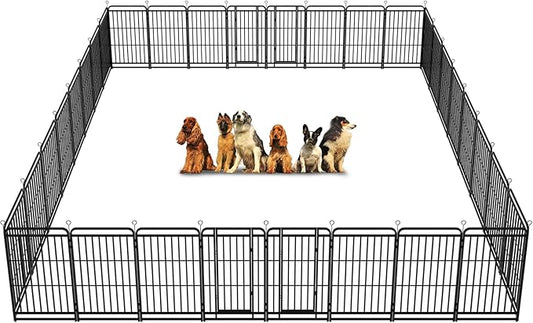 Dog Playpen Outdoor 32 Panels Heavy Duty Dog Fence 47" Height with Thick Pipe Anti-Rust with Doors Portable for RV Camping Yard, Total 71FT, 406 Sq.ft, Snowy Black-PawvioPets