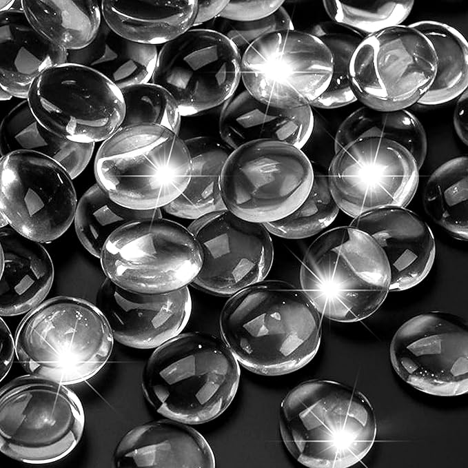 10LB Clear Flat Glass Marbles for Vases, Gemstone Beads Vase Filler Decorative Glass Pebbles for Fish Tank, DIY Crafts, Aquarium Decor Rocks-PawvioPets