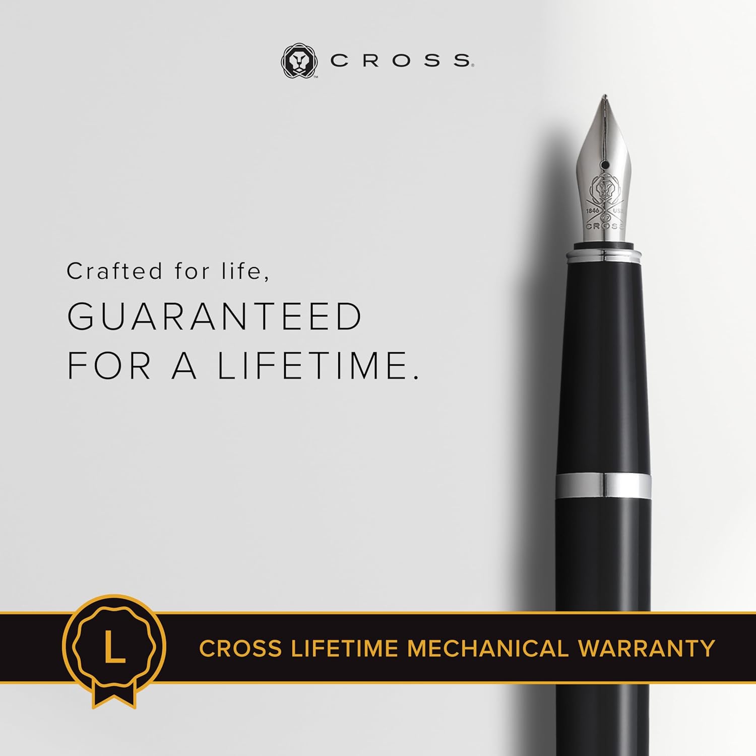 Cross Bailey Light Refillable Fountain Presented in a Everyday Gift Box - Medium Point, Black Ink, Polished Black