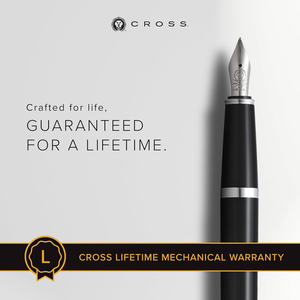 Cross Bailey Light Refillable Fountain Presented in a Everyday Gift Box - Medium Point, Black Ink, Polished Black