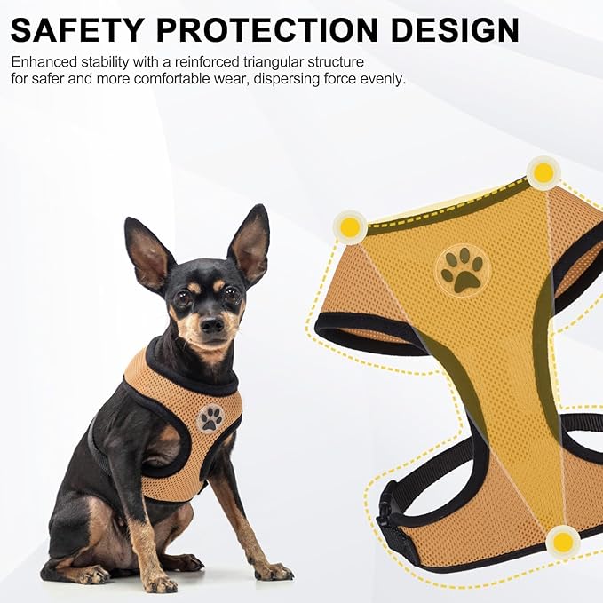 BINGPET No Pull Dog Harness,Soft Mesh Breathable All Weather Vest Harness,Safety Protection Design Durable Adjustable Step-in Easy Walk Dog Harness for Small Medium Large Dogs(Beige,XS)-PawvioPets