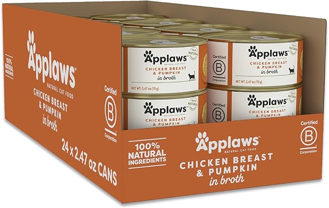 Applaws Natural Wet Cat Food, 24 Count, Limited Ingredient Canned Wet Cat Food, Chicken with Pumpkin in Broth, 2.47oz Cans-PawvioPets