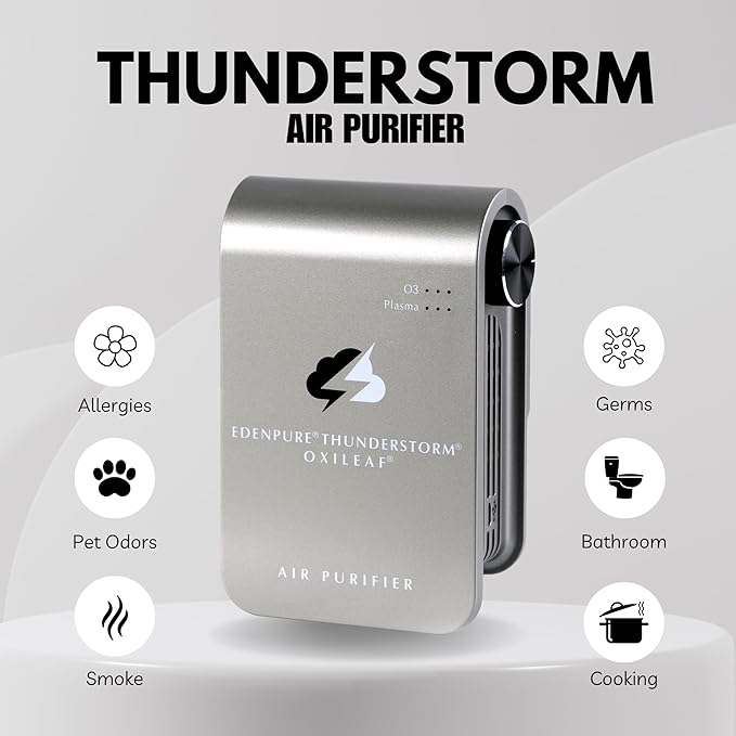 EdenPURE Thunderstorm III Air Purifier – Small Plug-In Ozone Generator & Ionizer – Eliminates Odors, Pet Smells, Smoke, Mold – Filter-Free Portable Cleaner for Home, Travel, Car, Office Use-PawvioPets