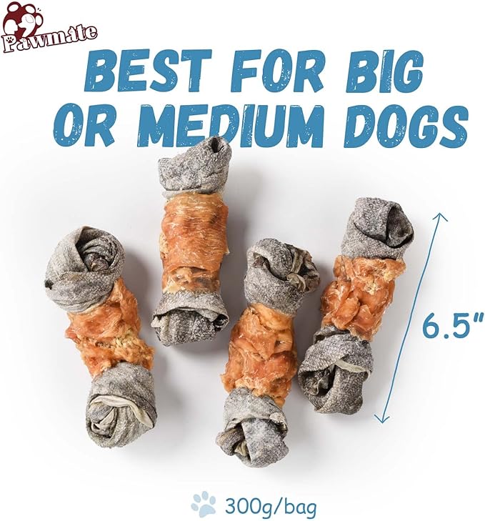 Dog Treats Chicken Wrapped Cod Skin Knotted Bones-6.5", All-Natural Healthy Fish Skin Dog Chew Treats, Rich in Omega-3 Protein, 4 Counts, 10.6 OZ-PawvioPets