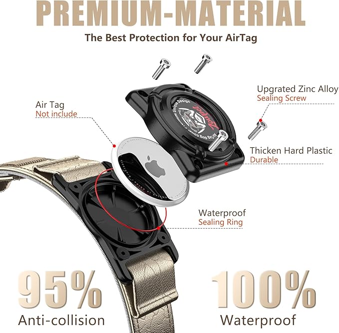 Airtag Dog Collar - Leather Dog Collar with Airtag Holder| IP68 Waterproof AirTag Holder with Metal Buckle, Comfortable GPS Dog Collars Tracker for Medium Large Dogs (Champagne Gold, XL)-PawvioPets