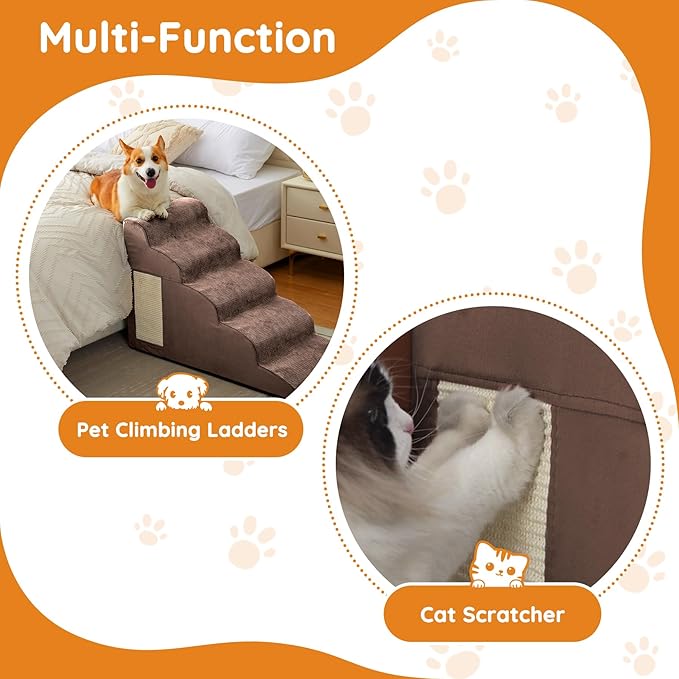 Dogs Steps for Bed, Dog Stairs for Small Dogs, 2-Step Dog Ramp for Bed, Couch, Sofa, and Chairs, Non-Slip Bottom Design, Cat Scratching, High Density Foam Portable Pet Step, Indoor, Coffee-PawvioPets