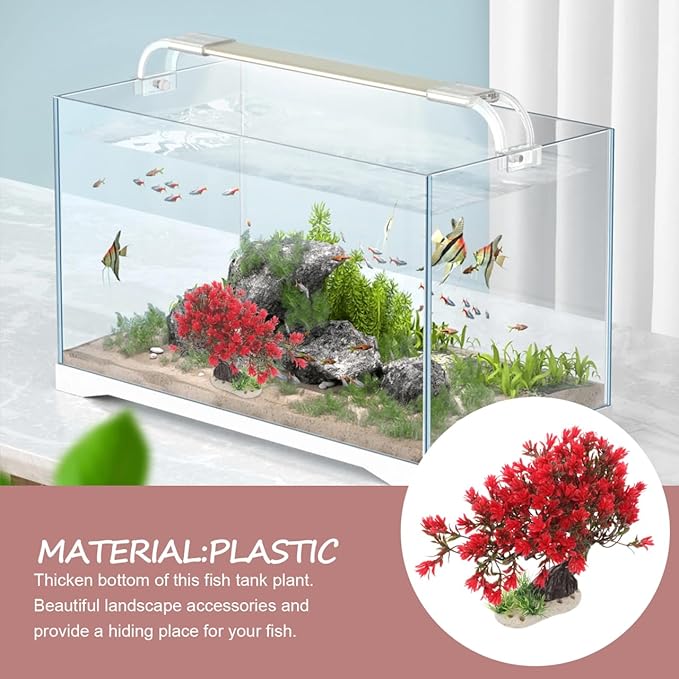 BESTOYARD Fish Tank Decor Artificial Plastic Bonsai Tree, Red Aquarium Ornament for Fish Tanks, 11.81 X 9.05 X 3.93 Inches-PawvioPets