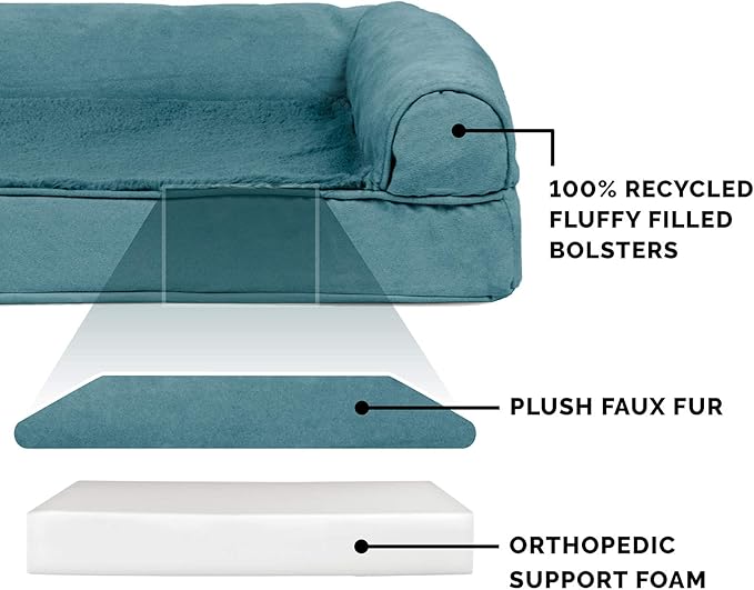 Furhaven Orthopedic Dog Bed for Large Dogs w/ Removable Bolsters & Washable Cover, For Dogs Up to 125 lbs - Plush & Suede Sofa - Deep Pool, Jumbo Plus/XXL-PawvioPets