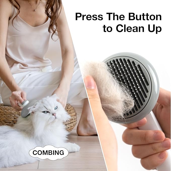 Cat Brush for Shedding, Pet Grooming Self Cleaning Slicker Brush for Cats & Dogs, Grey-PawvioPets