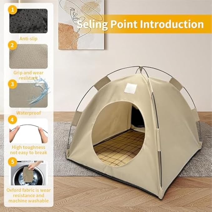 BreezyDen Pop-Up Pet Tent – Portable Indoor/Outdoor Cat Tent, Waterproof Pet Hideaway for Cats & Small Dogs with Mesh Window, Anti-Slip Base & Washable Design (White, L (15 catties Kitten))-PawvioPets