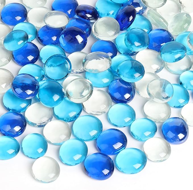 FUTUREPLUSX 0.97 pounds, Flat Glass Marbles, Blue Mixed Gemstone Vase Fillers Beads Decorative Glass Pebbles Floral Fish Tank Rocks for Vases Table Scatter Aquarium Decor-PawvioPets