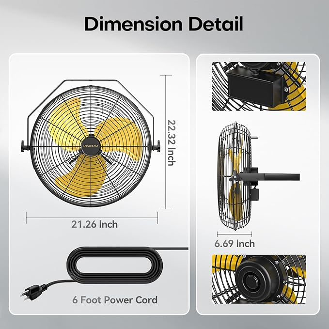 18 Inch Industrial Wall Fan, 4800 CFM Metal Wall Mount Fans with Poweful Motor, 3 Speed, Heavy Duty Fan Indoor for Covered Patio, Greenhouse, Gazebo, and Garage, UL Listed-PawvioPets