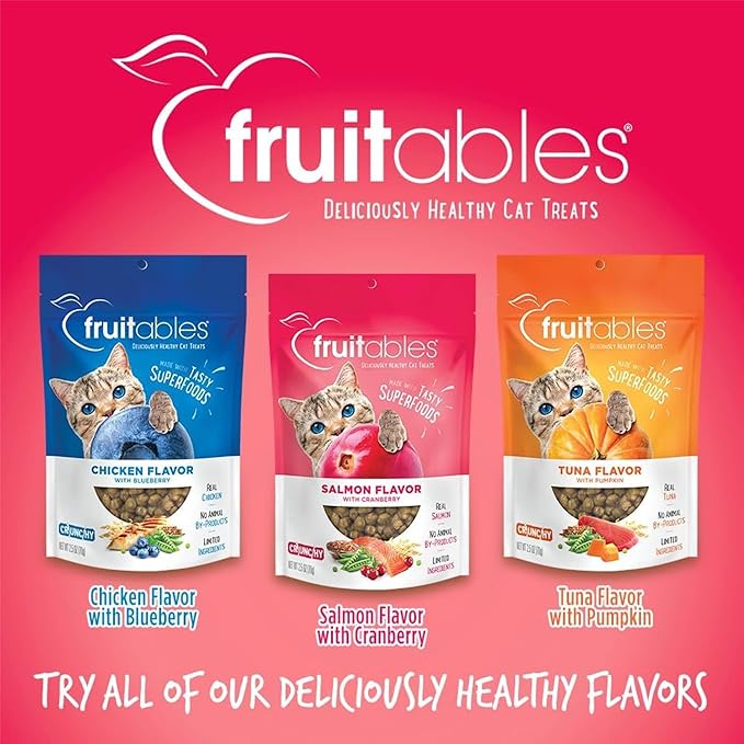Fruitables Cat Crunchy Treats For Cats – Healthy Low Calorie Packed with Protein – No Wheat, Corn or Soy – Made with Real Salmon with Cranberry – 2.5 Ounces-PawvioPets