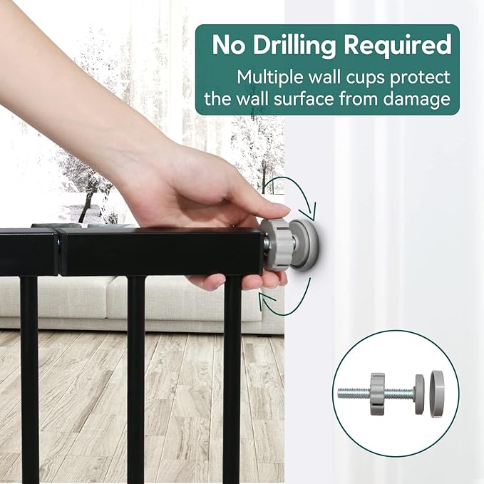 Babelio Metal Baby Gate, 29-48" Auto Close Easy Install Pet Gate, Extra Wide Walk Thru Child Safety Gate, Pressure Mounted Dog Gate for Doorways and Stairs, with Y Spindle Rods, Black-PawvioPets