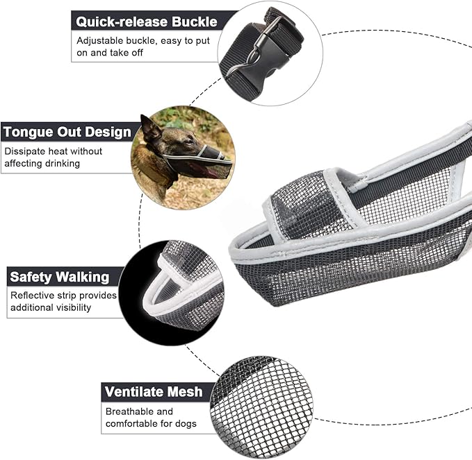 Crazy Felix Nylon Dog Muzzle for Small Medium Large Dogs Dachshund Beagle Poodle Labrador, Air Mesh Breathable and Drinkable Pet Mouth Guard for Anti-Biting Chewing Scavenging (XS, Reflective Trim)-PawvioPets