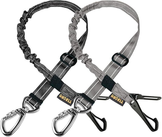 AUBELL Dog Seat Belt for Car,2 Pack Set 3-in-1 Adjustable Reflective Bungee Heavy Duty Dog Car Harness Tether with Clip Hook Latch & Buckle,Swivel Zinc Alloy Carabiner,Black+Grey-PawvioPets