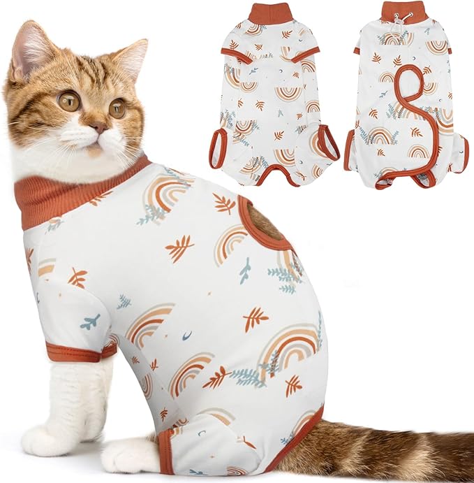 DENTRUN Cat Surgery Recovery Suit Female Male Soft Onesie, Kitten Surgical Collar Cone Alternative Shirt, Abdominal Wounds Anti-Licking Pajama for Small Pets Spay, Cat Body Suit Post Surgery-PawvioPets