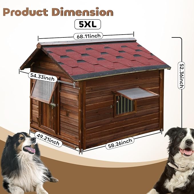 Dog House Outdoor for Large Breed Dogs with Removable Floor&Roof,Warm Big Dog Houses for Medium Dogs,Heavy Duty Indoor Pet House,5XL-68.11"(D) X 54.33"(W) X 58.27 "(H)-PawvioPets