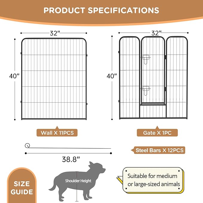 BestPet Dog Playpen Indoor 40 inch 12 Panels Metal Dog Pen Pet Dog Fence Outdoor Exercise Pen with Doors,Pet Puppy Playpen for RV Camping Yard, Black-PawvioPets