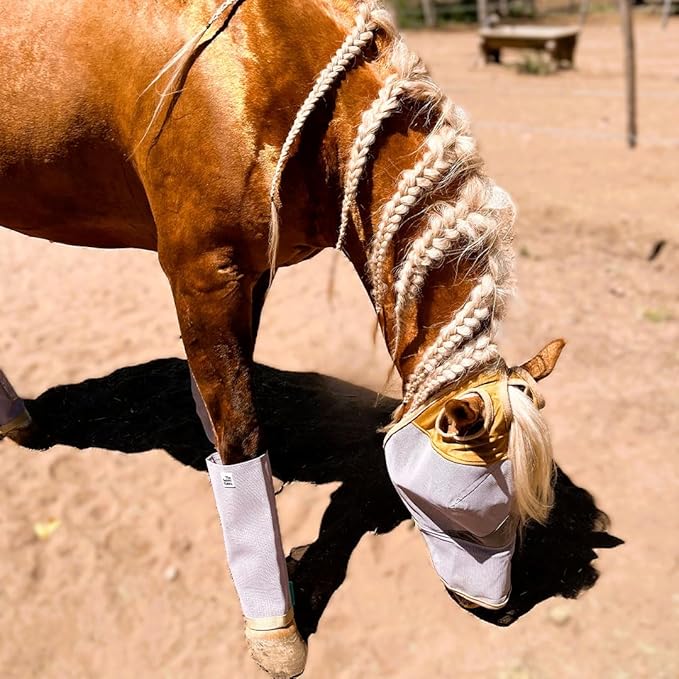 Fly Masks for Horses, 70% Uv-Block, Breathable Fly Mask for Equines, Durable, Comfortable Fit for All-Day Protection, Horse Size (Horse Fly Mask, with Nose)-PawvioPets