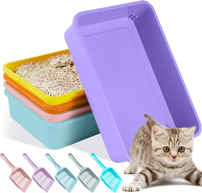 5pcs Kitten Litter Box,Open Small Cat Litter Box with 5 Scooper,Portable Small Litter Pan Low Entry Shallow Plastic Travel Toilet Litter Tray Cat Waste Tray for Small Pet Rabbit Guinea Pig Newborn Cat-PawvioPets