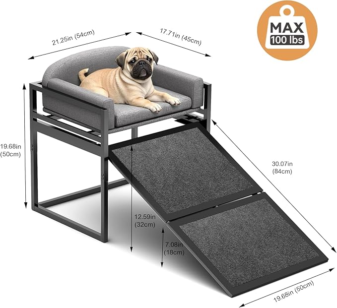 Dog Ramp Doggie Stairs with Seat Mate,Puppy Chair Get on High Bed Couch Office Window Perch,Non Slip Dachshunds Foldable Ladder,Pet Doggy Step for Small Old Dogs,Chihuahua Cat Platform Grey-PawvioPets