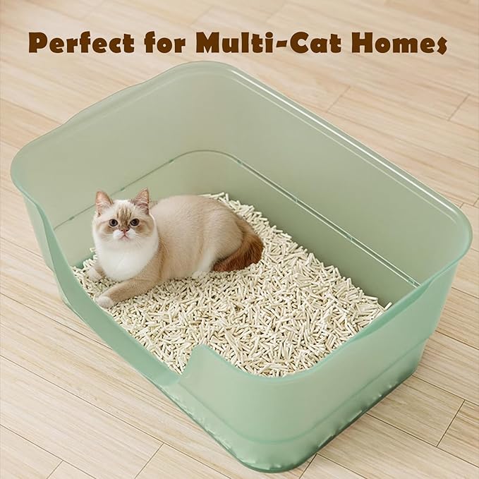 Extra Large Cat Litter Box with Clear Jelly Color,High Sided Litter Box for Big Cats,XL Cat Litter Box for Multiple Cats,Jumbo Cat Litter Box,Giant Kitty Litter Box,Anti-Splashing,Easy to Clean-PawvioPets