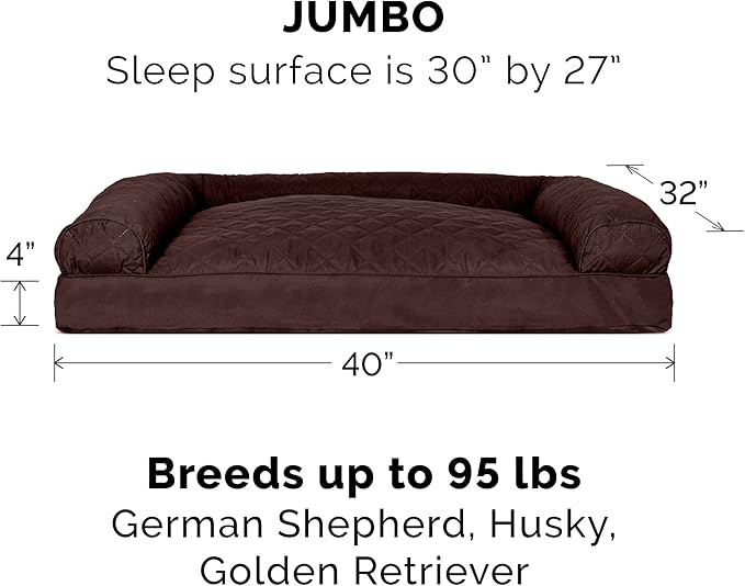 Furhaven Pillow Dog Bed for Large Dogs w/ Removable Bolsters & Washable Cover - Quilted Sofa - Coffee, Jumbo/XL-PawvioPets