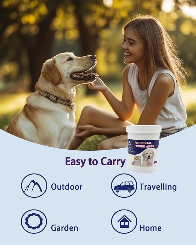 Dog Dental Wipes – Pet Teeth Cleaning Finger Pads for Dogs & Cats, 50 Count – Remove Plaque & Tartar, Freshen Breath, Easy Oral Care, Tea Polyphenol Formula-PawvioPets