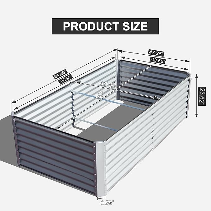 Domi Raised Garden Beds Outdoor, 8x4x2ft Thickening Tall Metal Rectangular Deep Root Box Planter for Vegetables, Flowers, Herbs, and Succulents 2" Deep w/ 456 Gallon Capacity - Silvery-PawvioPets