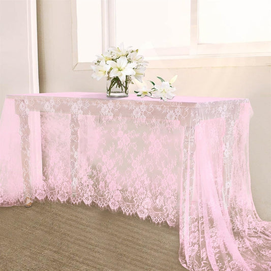 LuoluoHouse Pink Lace Table Cloth 60x120inch Tablecloth for Decorations Wedding Bridal Baby Shower Indoor Outdoor Event