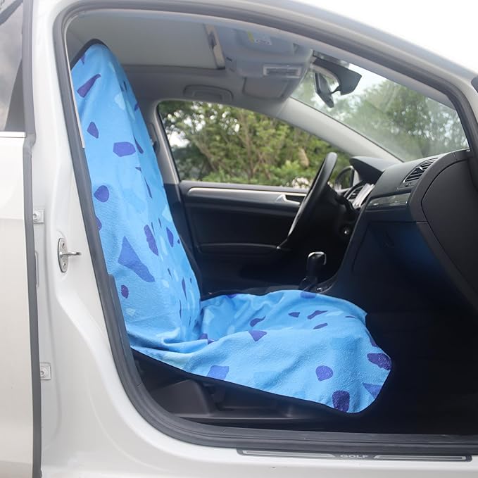 Car Seat Cover Protector Front Seats,for Gym Workout,Running,Swimming,Beach and Hiking,Waterproof Sweat Towel Bucket Seat Covers for Cars SUV Trucks (Blue Marbling, 1Pcs)-PawvioPets
