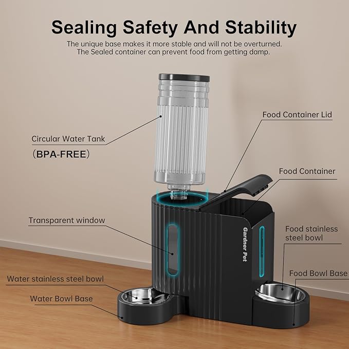 Gardner Pet Automatic Gravity Cat Food Feeder and Water Dispenser Stainless Steel Two-in-One Set Large Capacity Dispenser for Pets Dogs, Puppies, Kittens-PawvioPets