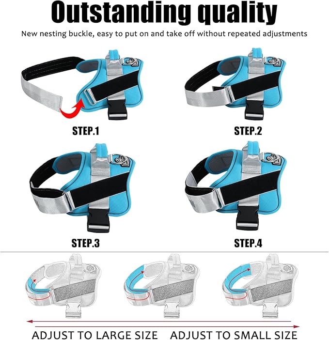 Bolux Dog Harness, No-Pull Reflective Dog Vest, Breathable Adjustable Pet Harness with Handle for Outdoor Walking - No More Pulling, Tugging or Choking (OceanicBlue, XX-Large (Pack of 1))-PawvioPets