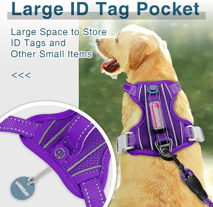 BARKBAY Dog Harness No Pull with ID Tag Pocket - Heavy Duty, Reflective, Easy Control for Large Dogs(Purple,L)-PawvioPets