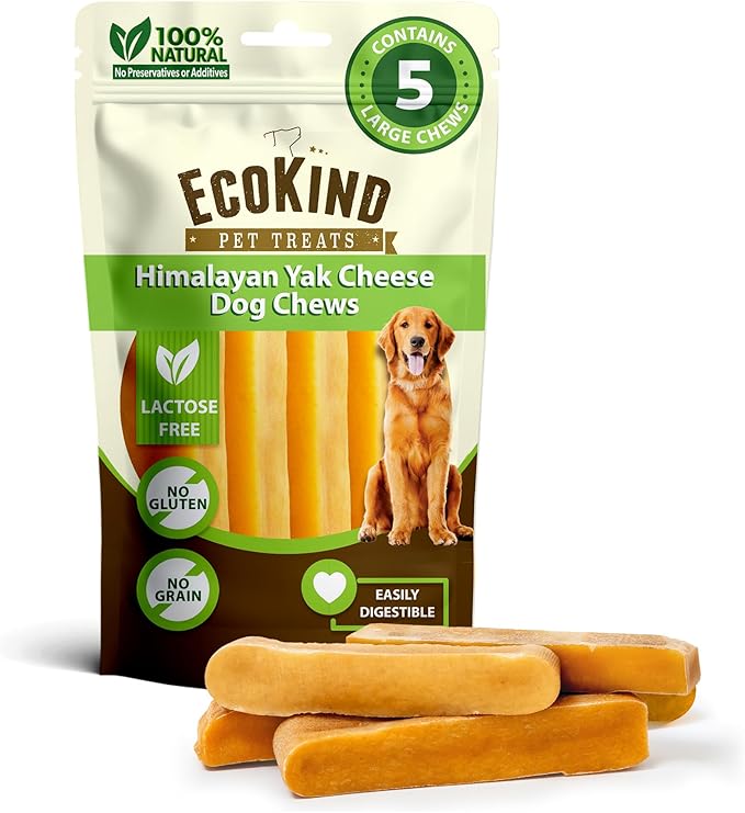 EcoKind Premium Gold Yak Cheese Himalayan Dog Chews, Dog Treats Large Breed, All Natural, High Protein, for Aggressive Chewers, Large - 5 Chews-PawvioPets