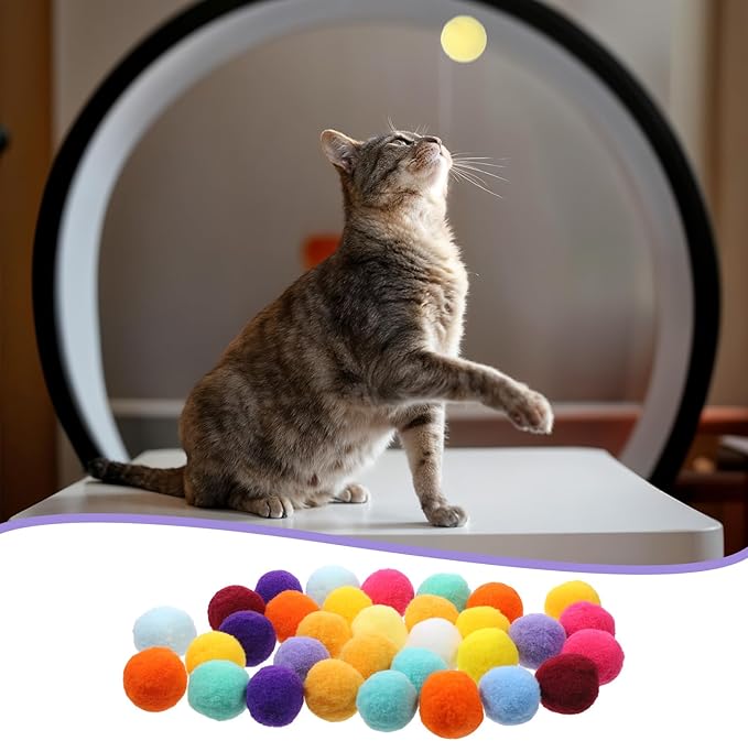 60 Pcs Cat Toy Balls 1-inch Colorful Cat Pom Pom Balls Soft Interactive Cat Balls Cat Play Toy Cat Exercise Toys Cats Interactive Playing Quiet Ball Fuzzy Kitten Ball for Cat Pet-PawvioPets