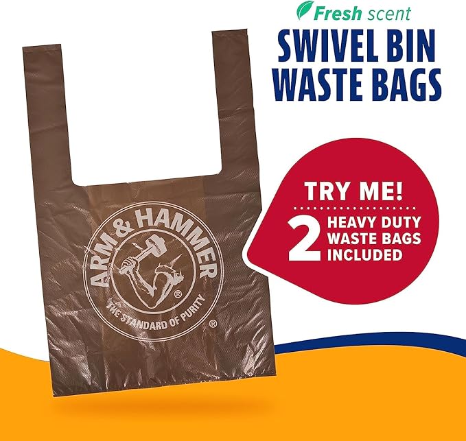 Arm & Hammer Dog Pooper Scooper Swivel Bin & Rake, Poop Scoop for Dogs, Black (2 Heavy Duty Scented Waste Bags Included)-PawvioPets